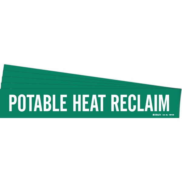POTABLE HEAT RECLAIM Pipe Marker Style 1HV White on Green 1 per Card, 5 PK